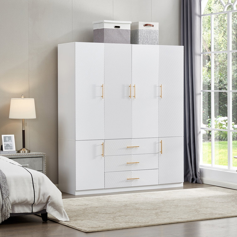 Ebern Designs Arjay Solid Wood Armoire with Shelves, 2 Hanging Rods and